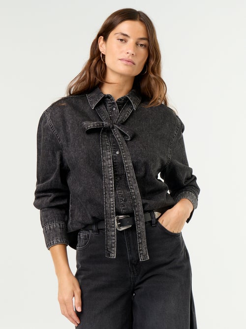 Chemise en denim avec col lavallière - Kiabi