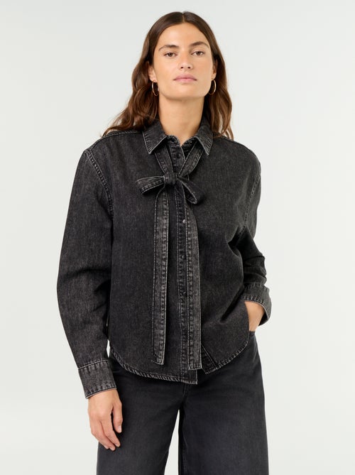 Chemise en denim avec col lavallière - Kiabi
