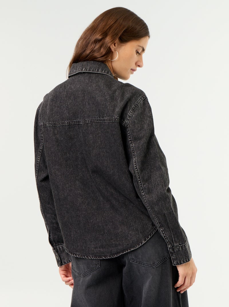 Chemise en denim avec col lavallière Noir - Kiabi