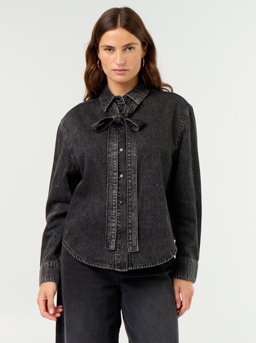 Chemise en denim avec col lavallière - Kiabi