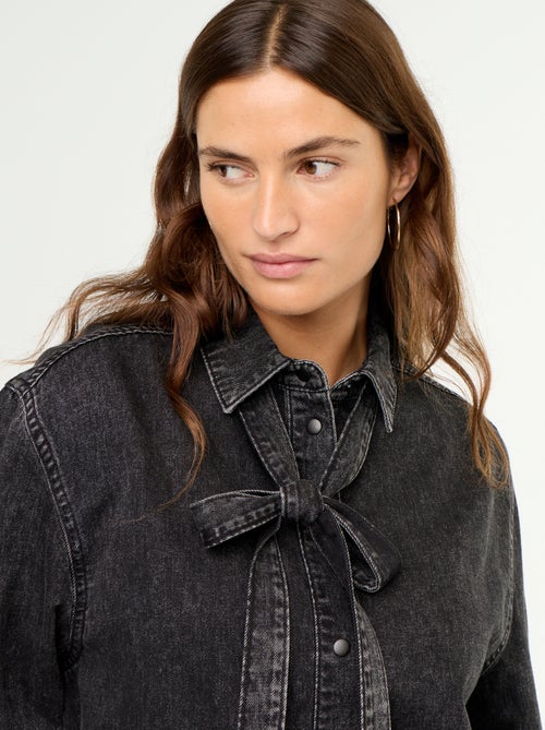 Chemise en denim avec col lavallière - Kiabi