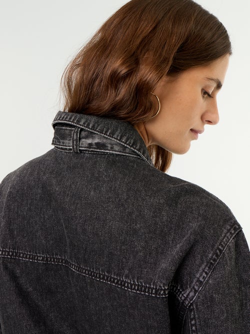 Chemise en denim avec col lavallière - Kiabi