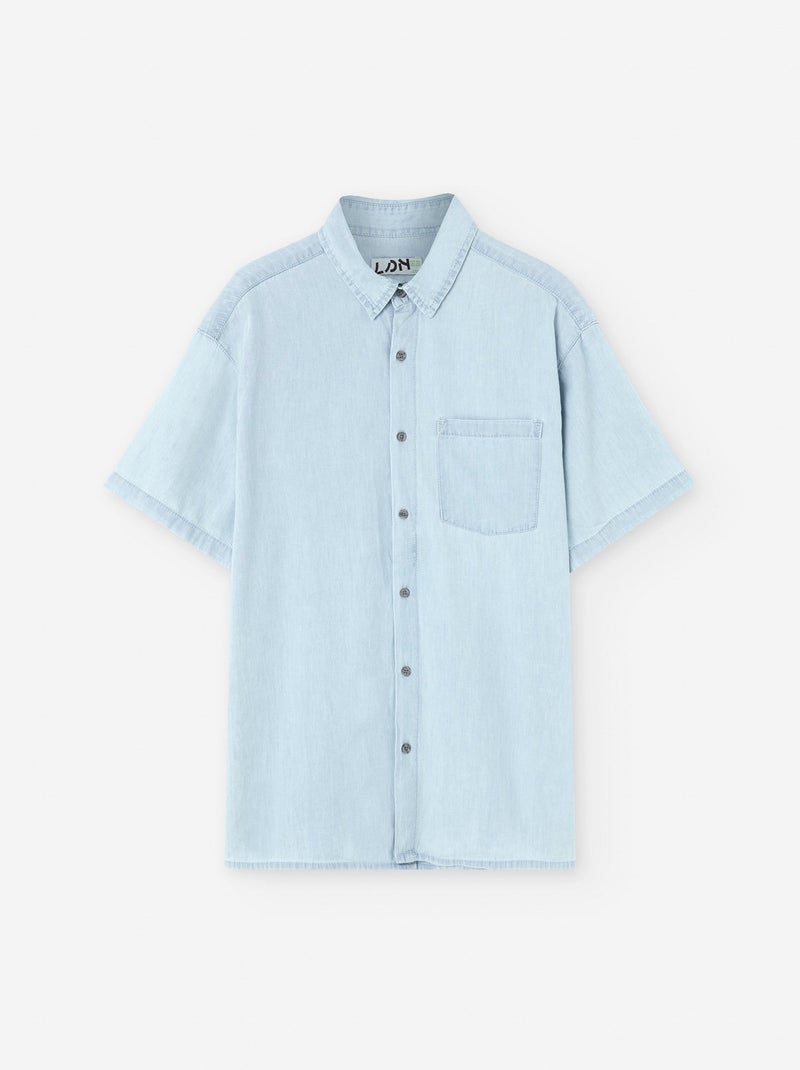 Chemise en Denim de Coton avec Poche Bleu clair - Kiabi