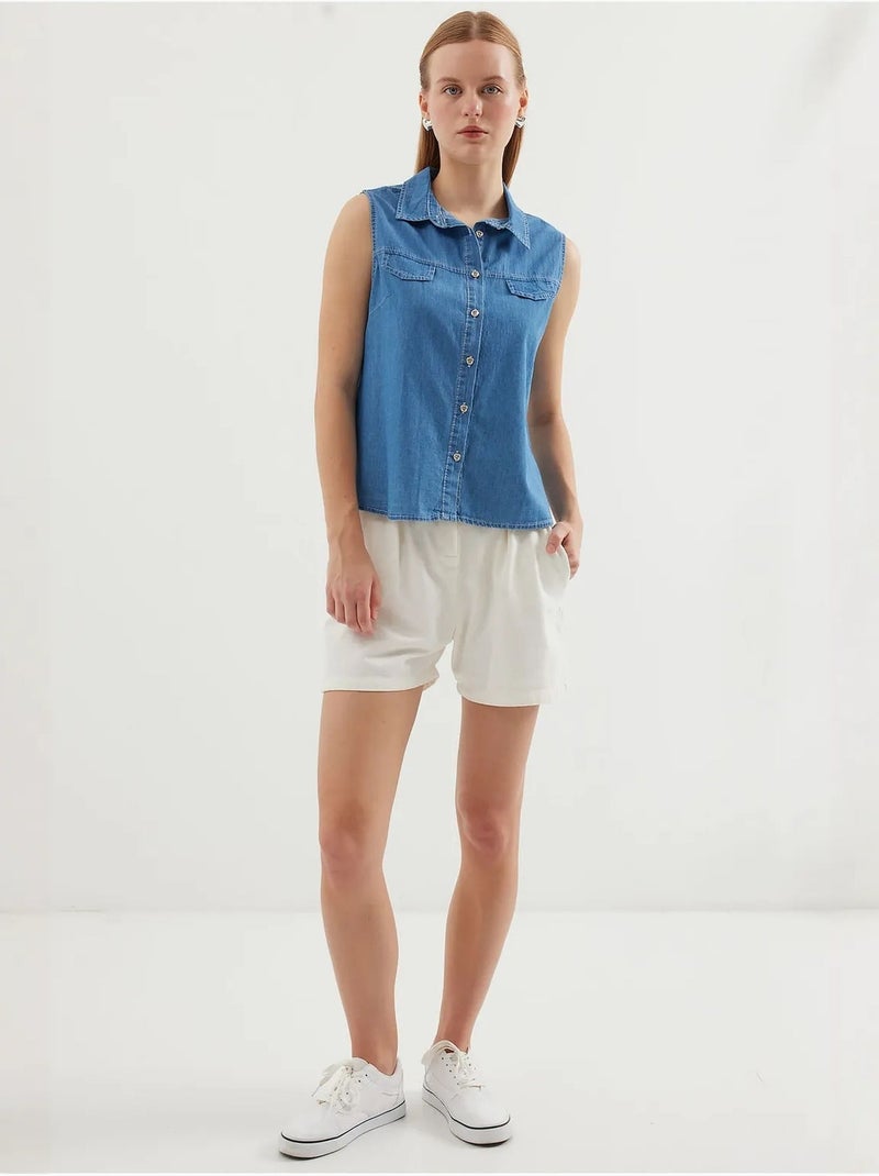 Chemise en denim sans manches en coton bdart Bleu saphir - Kiabi