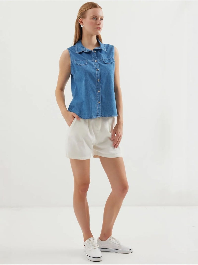 Chemise en denim sans manches en coton bdart Bleu saphir - Kiabi