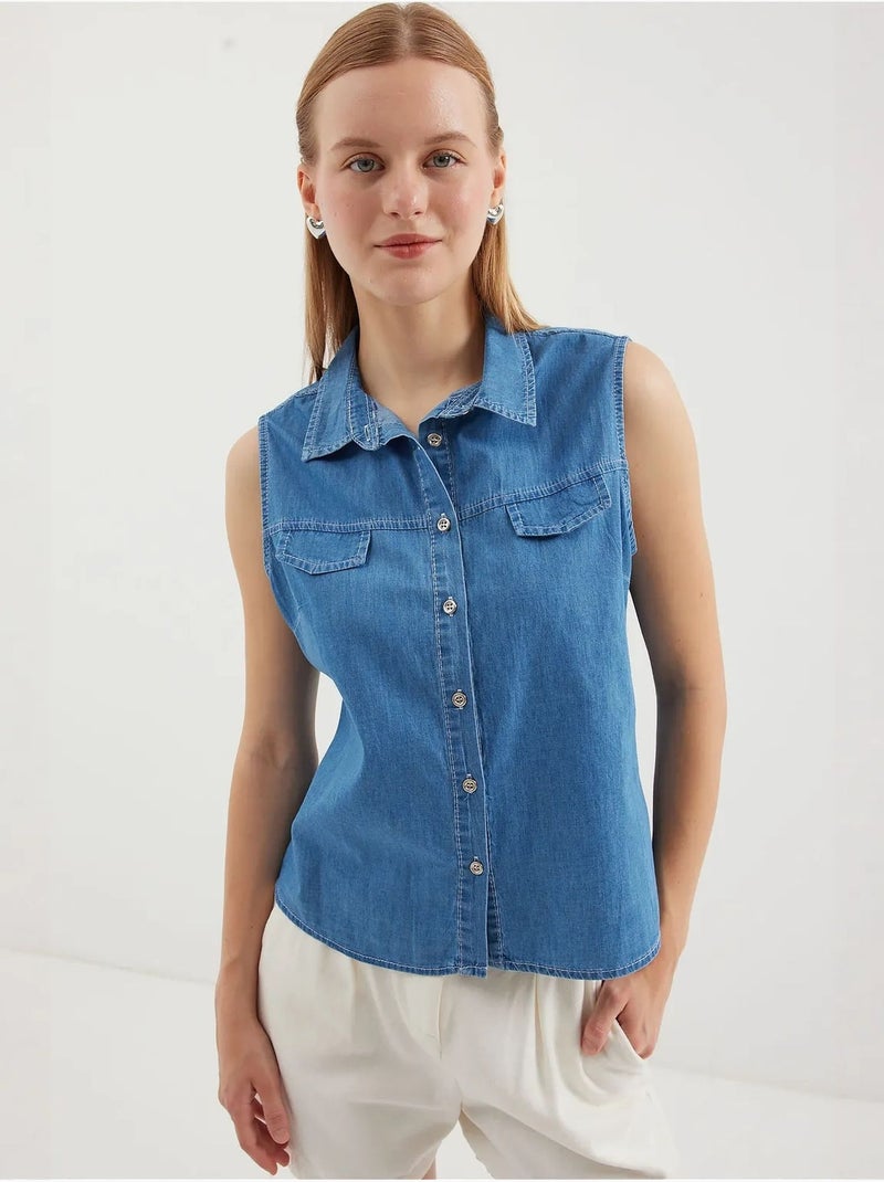 Chemise en denim sans manches en coton bdart Bleu saphir - Kiabi