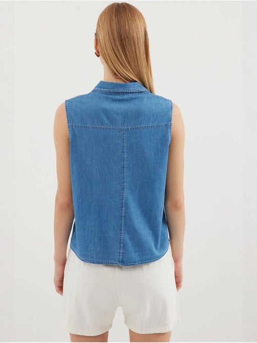 Chemise en denim sans manches en coton bdart - Kiabi Chemise en denim sans manches en coton bdart - Kiabi