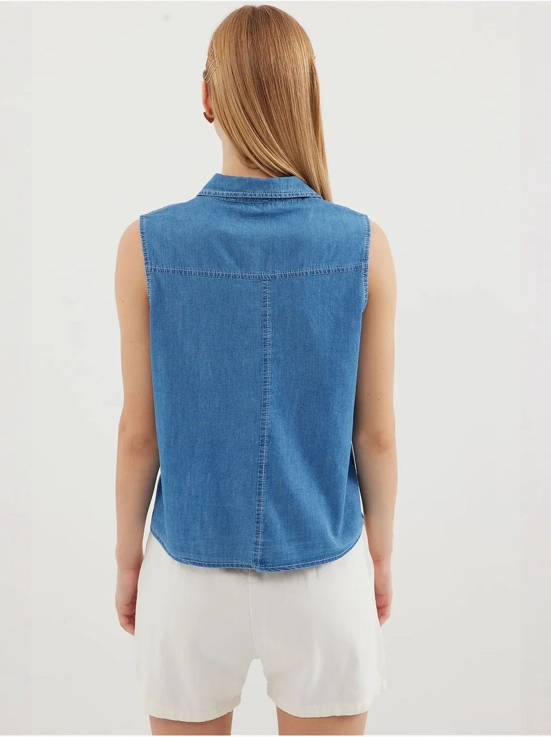 Chemise en denim sans manches en coton bdart Bleu saphir - Kiabi