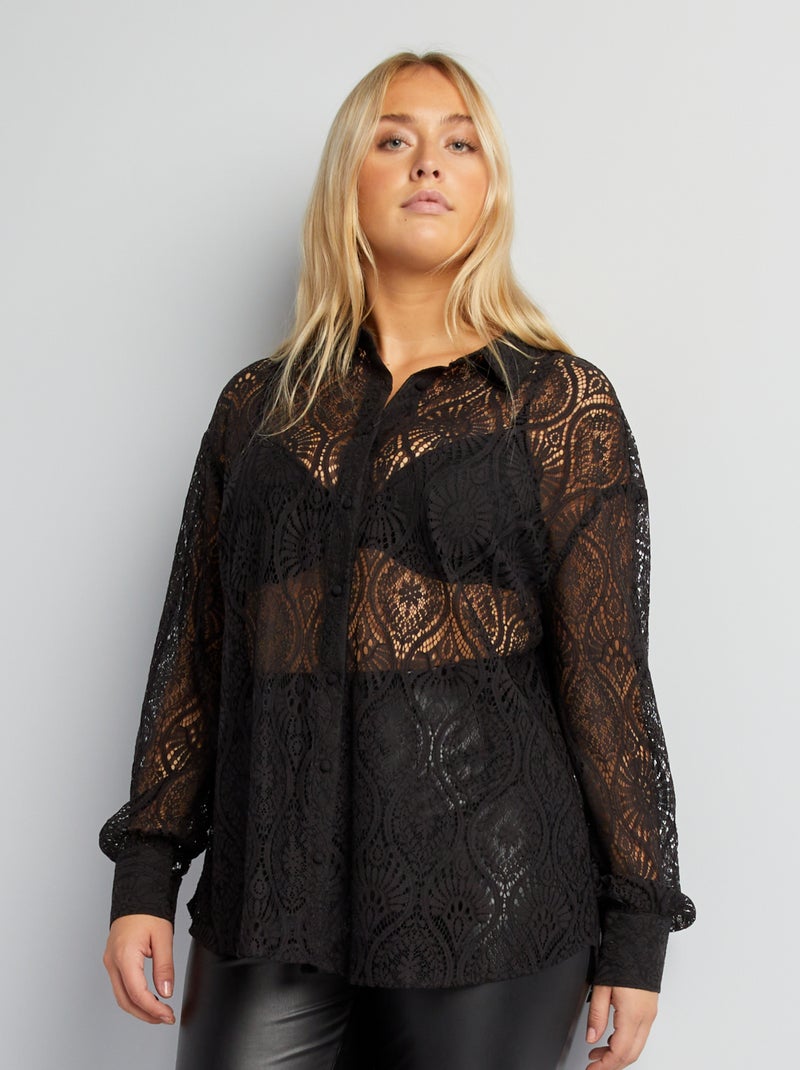 Chemise en dentelle noir - Kiabi