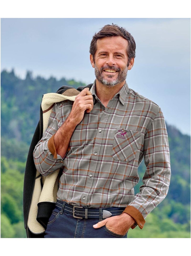 Chemise en Flanelle à Carreaux   - ATLAS FOR MEN Gris - Kiabi