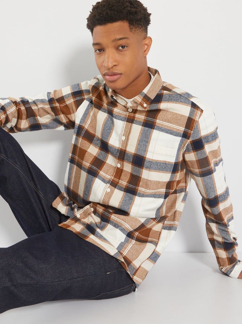 Chemise en flanelle à carreaux +1m90 Beige - Kiabi