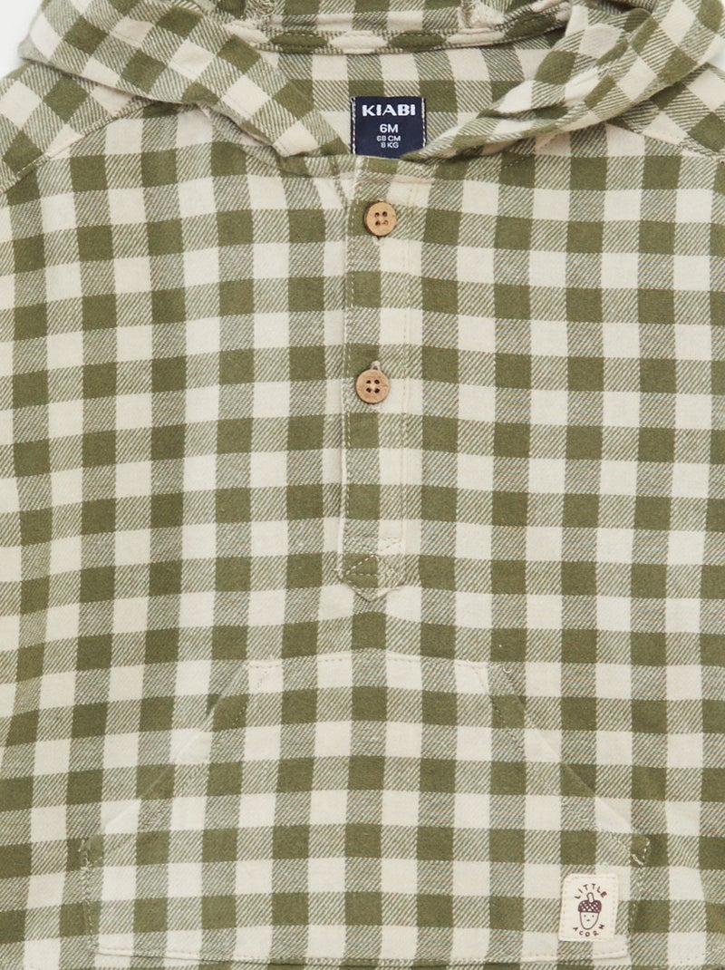 Chemise en flanelle avec capuche Kaki - Kiabi