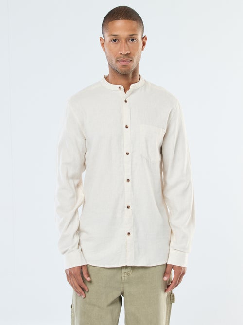 Chemise en flanelle uni avec un col mao - Kiabi