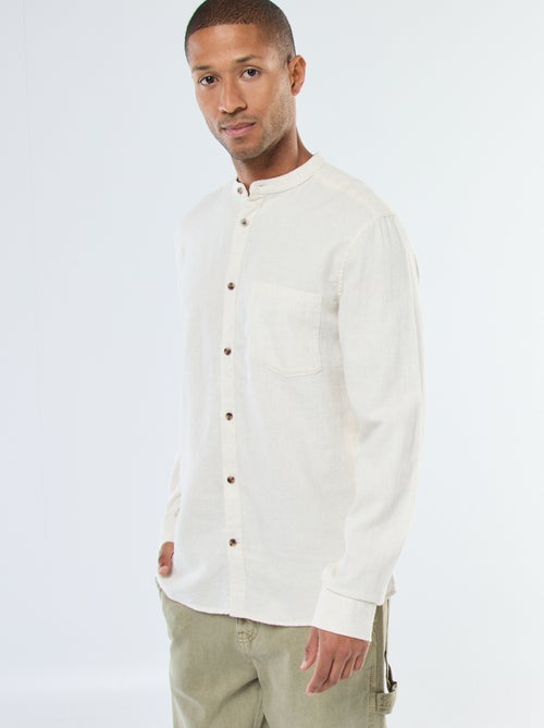 Chemise en flanelle uni avec un col mao - Kiabi