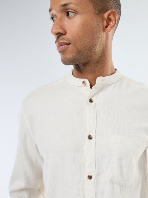 Chemise en flanelle uni avec un col mao - Kiabi