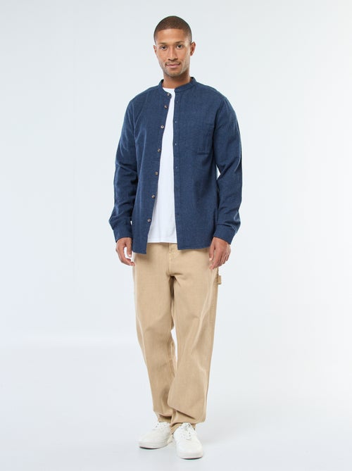 Chemise en flanelle uni avec un col mao - Kiabi