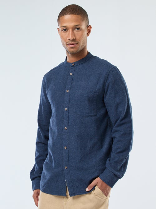 Chemise en flanelle uni avec un col mao - Kiabi