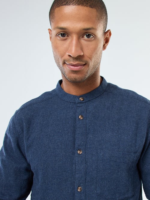 Chemise en flanelle uni avec un col mao - Kiabi