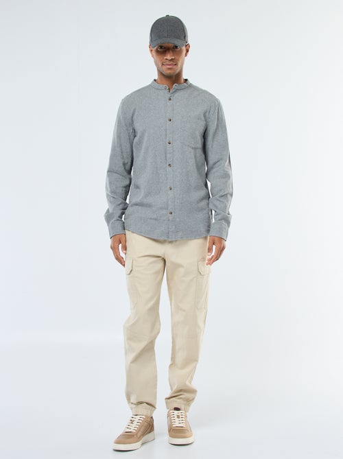 Chemise en flanelle uni avec un col mao - Kiabi