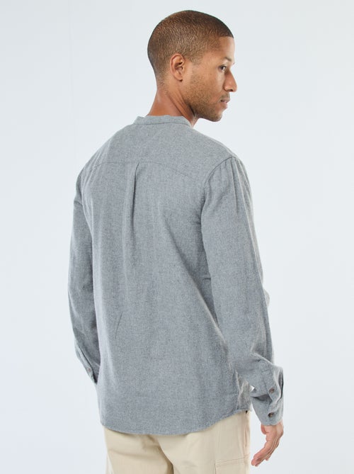 Chemise en flanelle uni avec un col mao - Kiabi