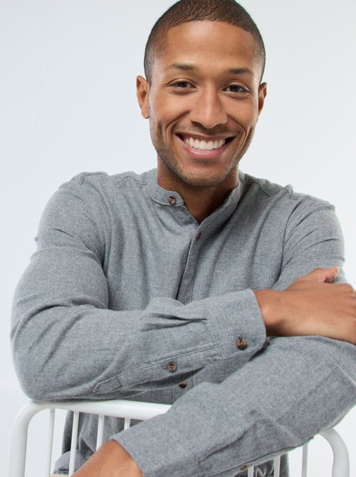 Chemise en flanelle uni avec un col mao - Kiabi