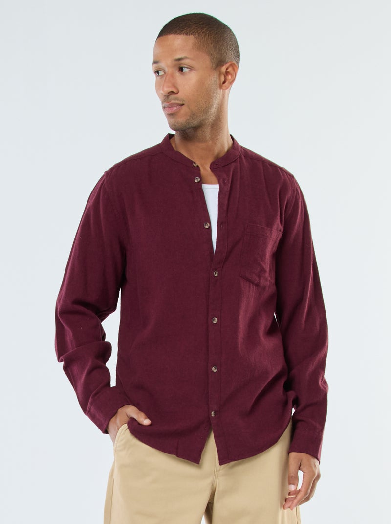 Chemise en flanelle uni avec un col mao Rouge - Kiabi