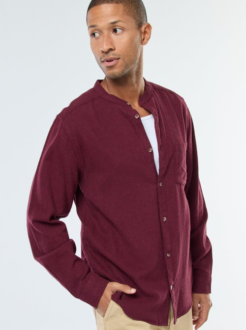 Chemise en flanelle uni avec un col mao - Kiabi