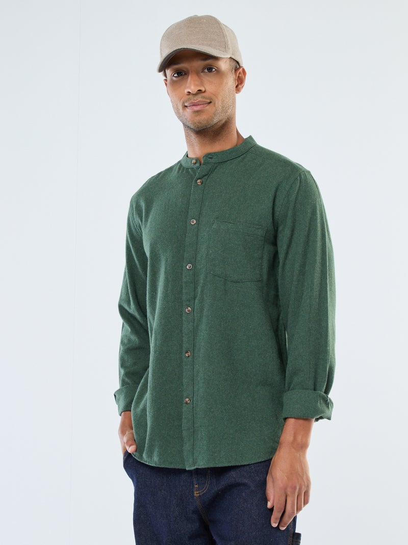 Chemise en flanelle uni avec un col mao Vert - Kiabi