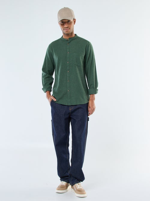 Chemise en flanelle uni avec un col mao - Kiabi