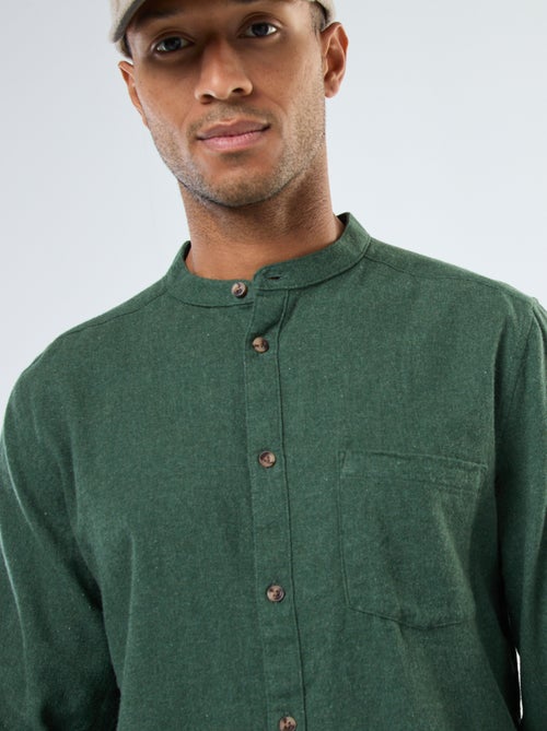 Chemise en flanelle uni avec un col mao - Kiabi
