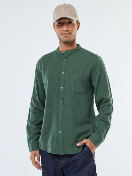 Chemise en flanelle uni avec un col mao - Kiabi