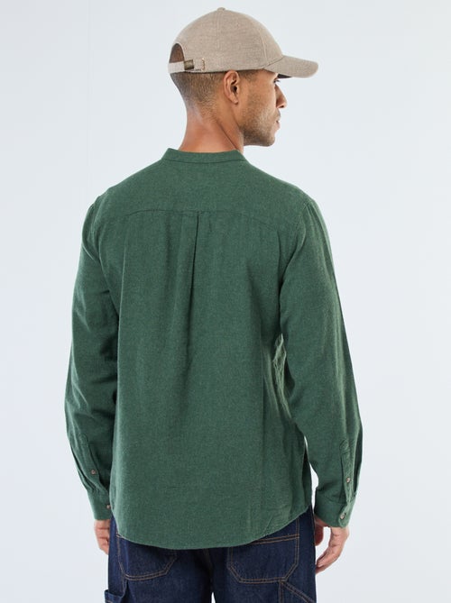 Chemise en flanelle uni avec un col mao - Kiabi