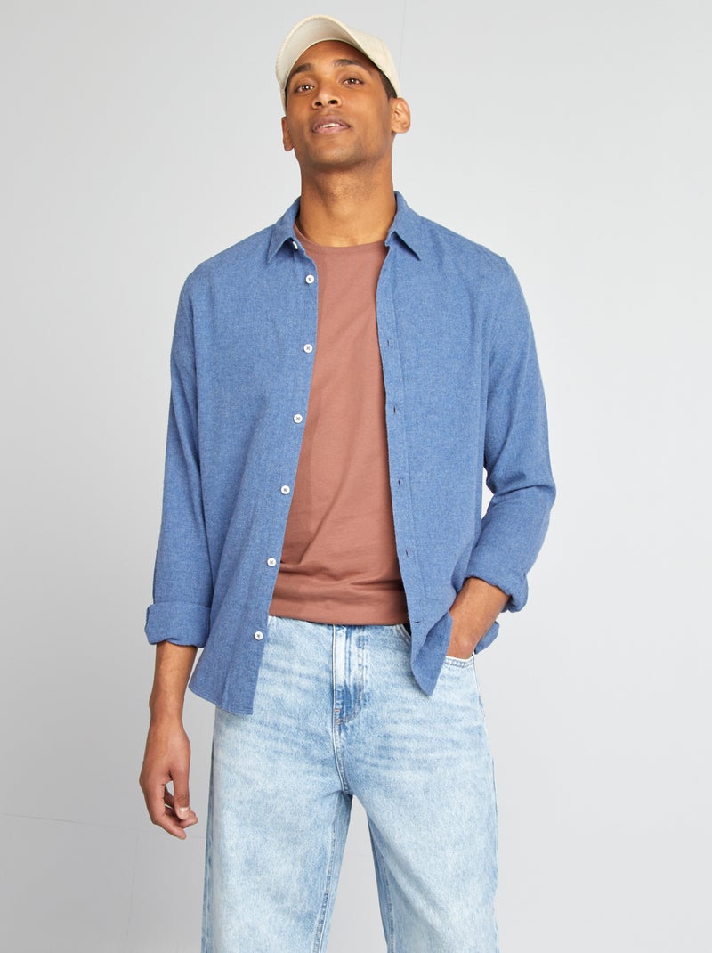 Chemise en flanelle unie Bleu - Kiabi