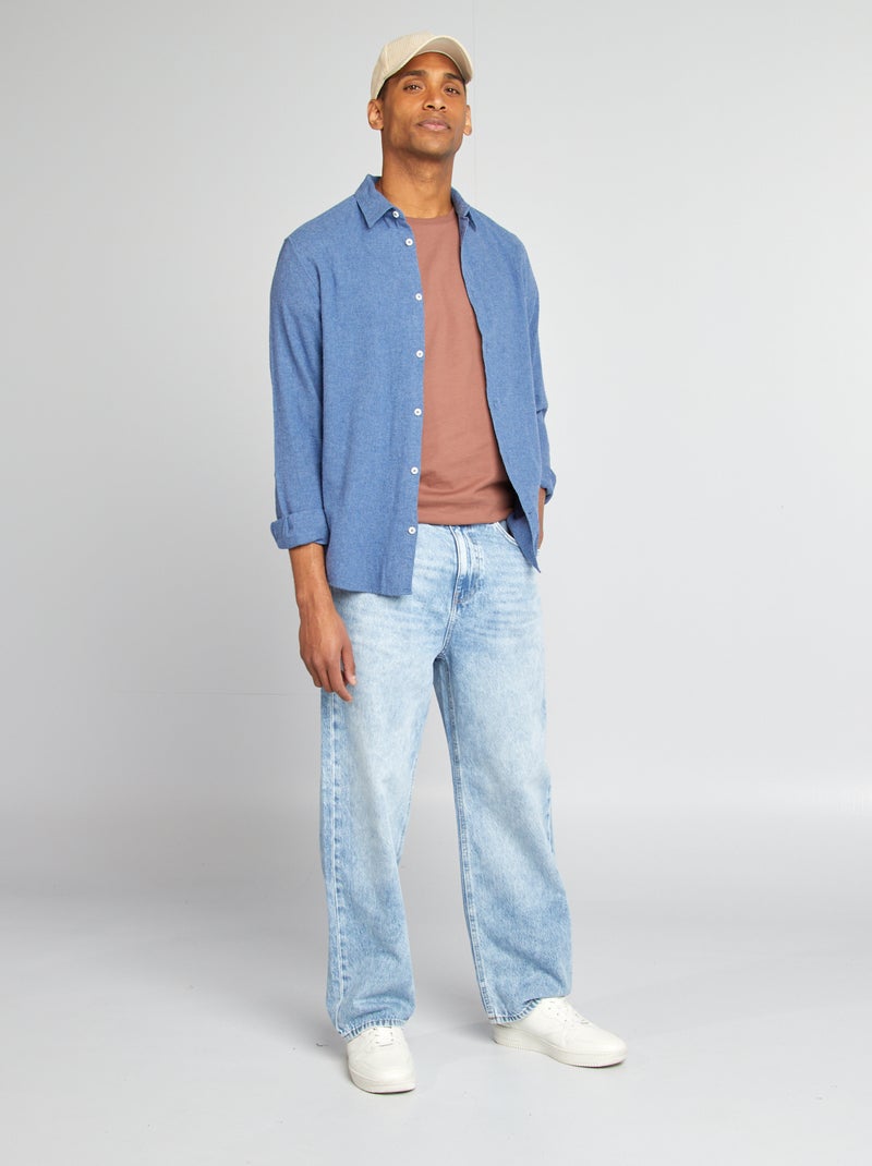 Chemise en flanelle unie Bleu - Kiabi