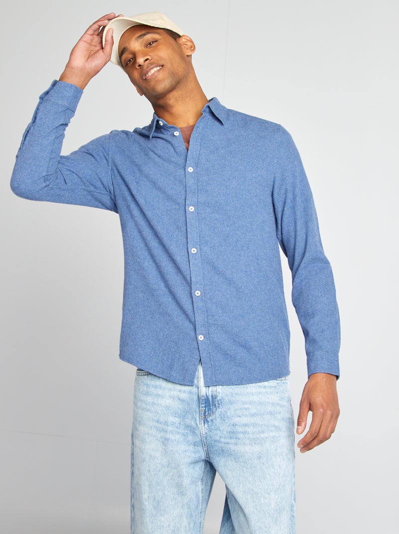 Chemise en flanelle unie Bleu - Kiabi