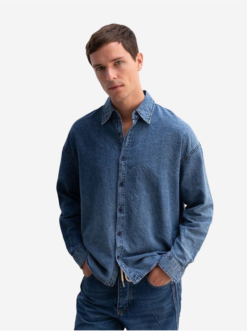 Chemise en gabardine de coton jacquard giesto Bleu saphir - Kiabi