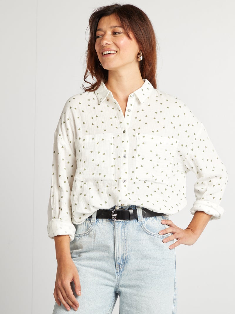 Chemise en gaze de coton - Saint-valentin Vert - Kiabi