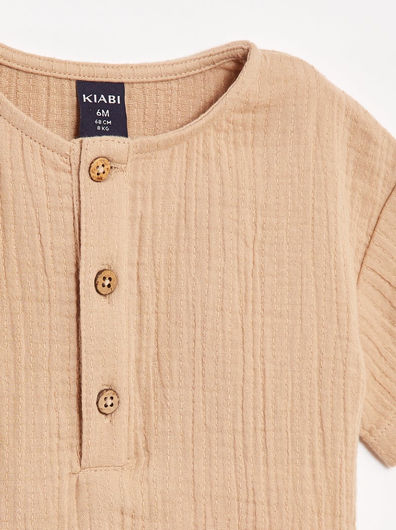 Chemise en gaze de coton à manches courtes Beige - Kiabi