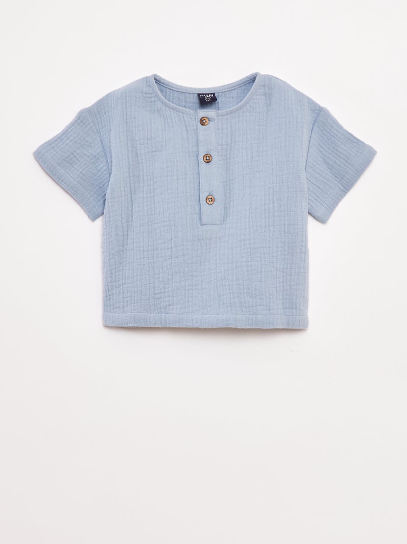 Chemise en gaze de coton à manches courtes Bleu - Kiabi
