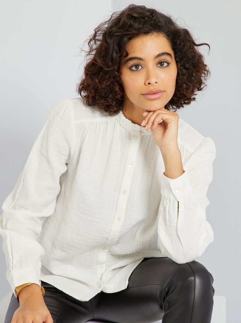 Chemise en gaze de coton blanc - Kiabi