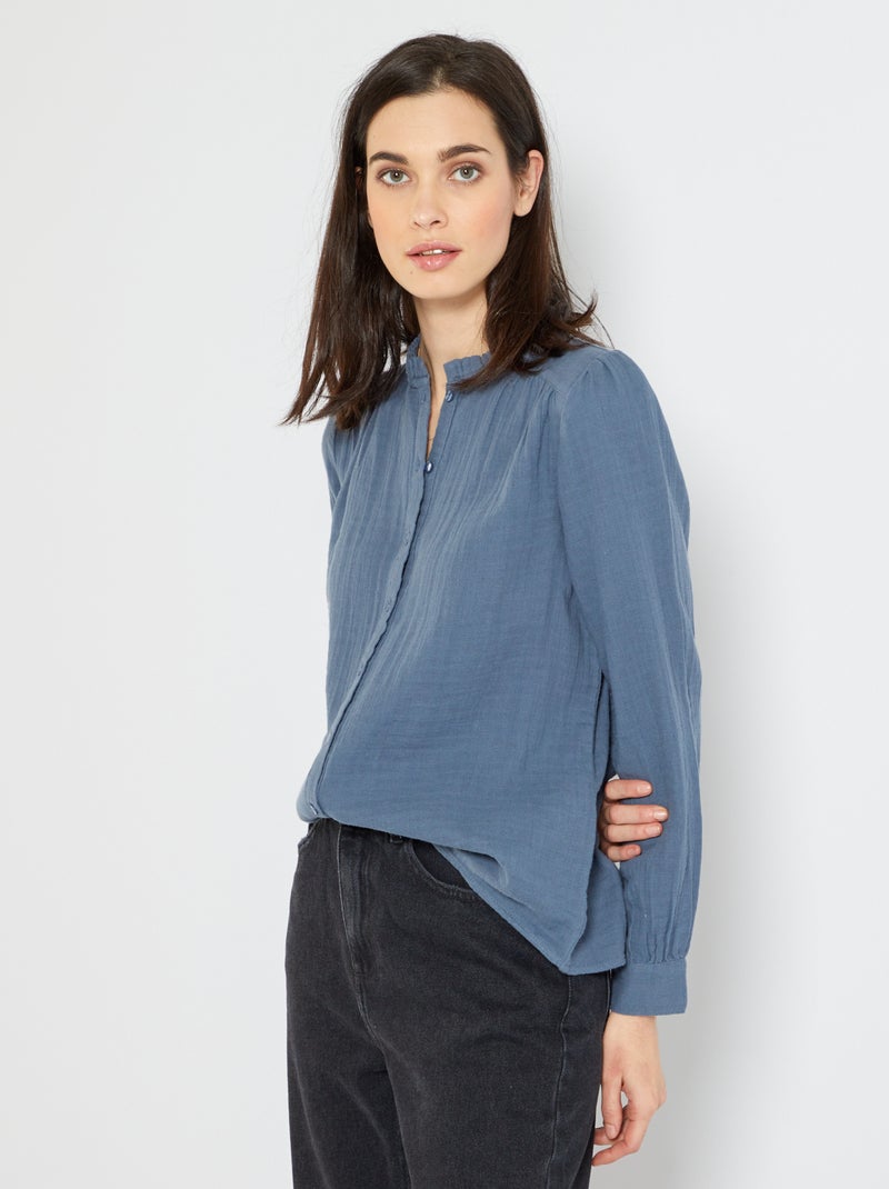 Chemise en gaze de coton bleu - Kiabi