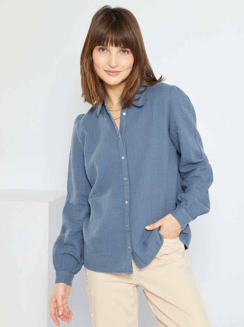 Chemise en gaze de coton bleu - Kiabi