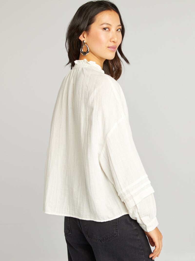 Chemise en gaze de coton brodée Beige - Kiabi