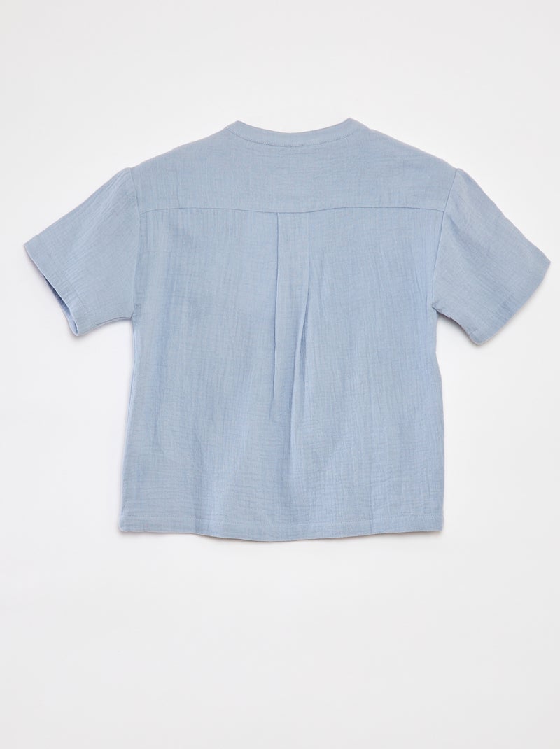 Chemise en gaze de coton col tunisien BLEU - Kiabi