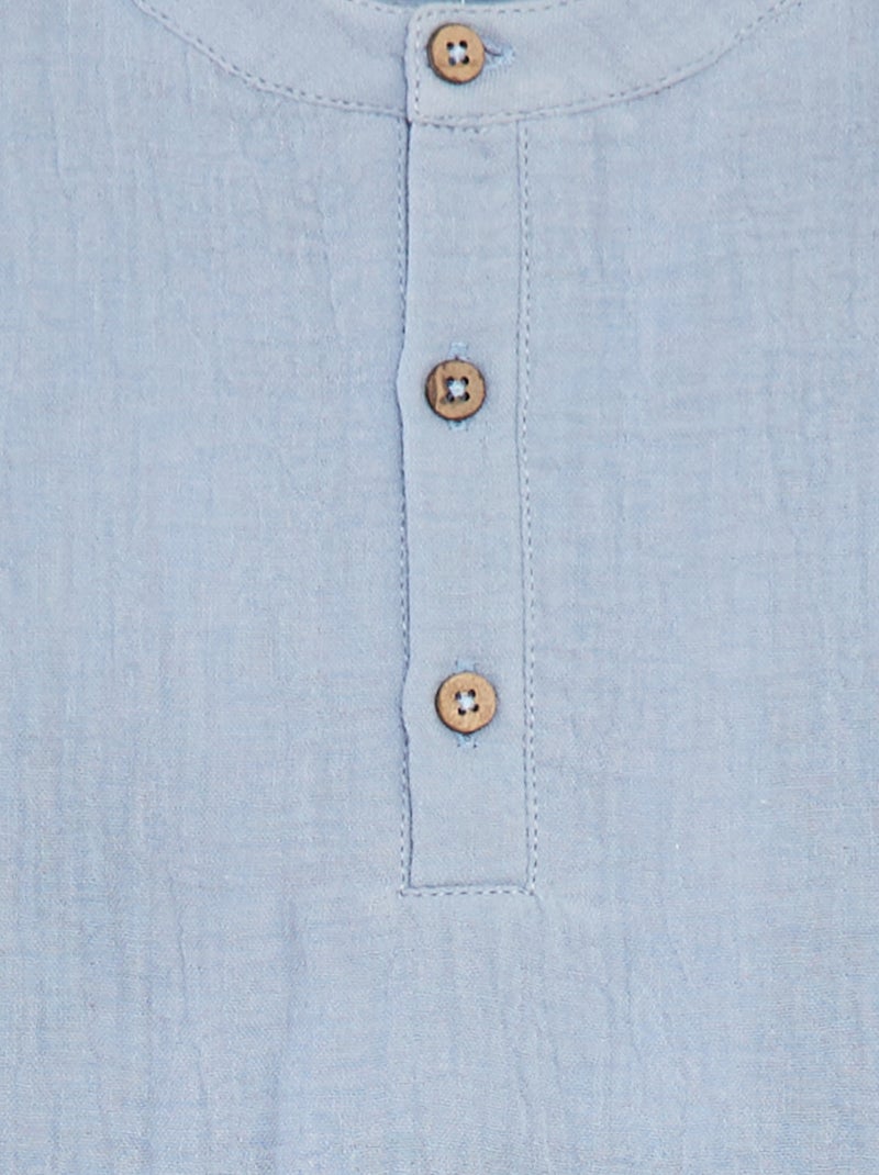 Chemise en gaze de coton col tunisien BLEU - Kiabi