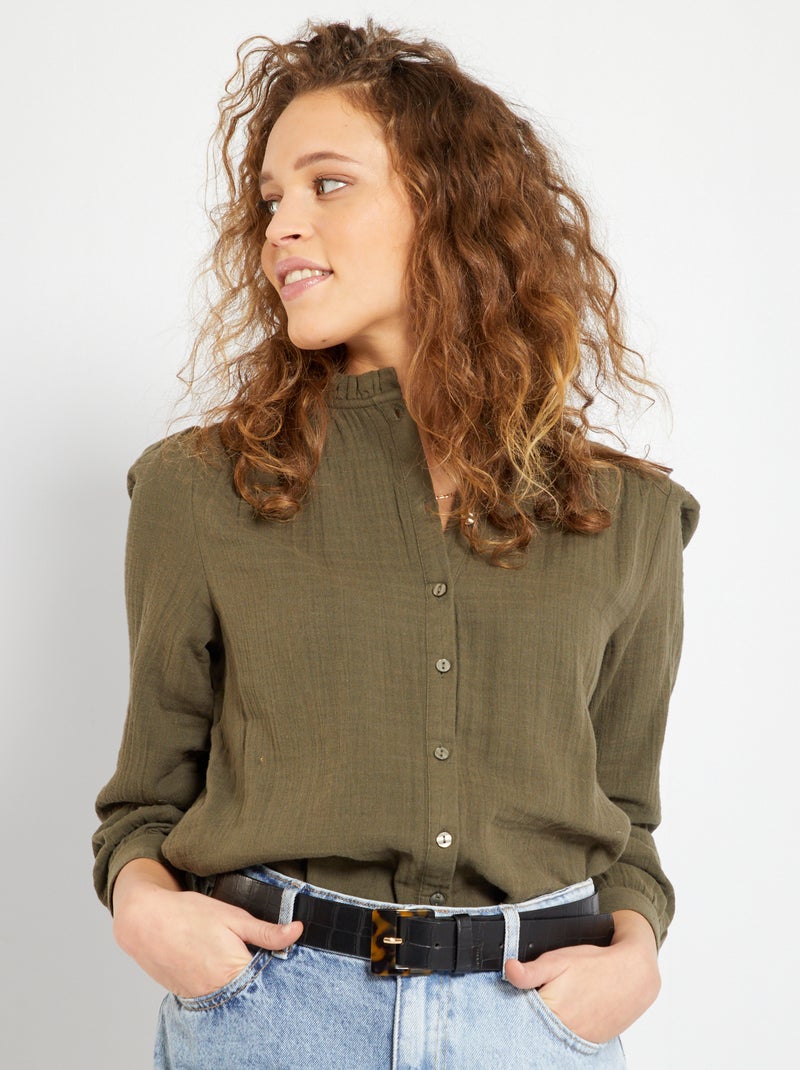 Chemise en gaze de coton kaki - Kiabi