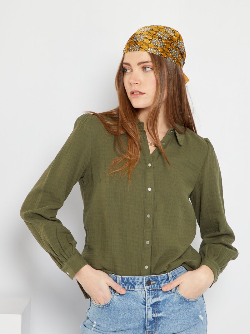 Chemise en gaze de coton kaki - Kiabi