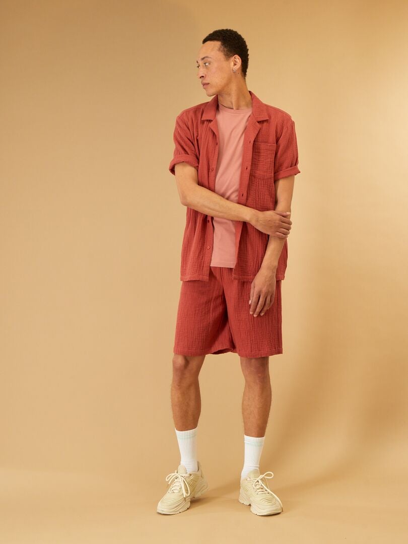 Chemise en gaze de coton uni Rouge - Kiabi
