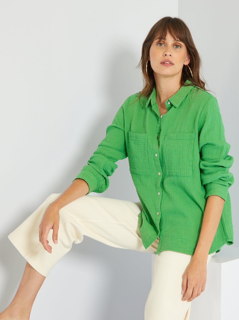 Chemise en gaze de coton Vert - Kiabi