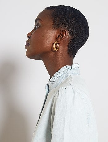 Chemise en jean à col volanté - Kiabi